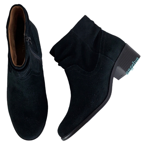 New Vionic kanela womens weather resistant suede block heel ankle bootie black - Picture 3 of 16